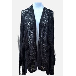 NWT POL Black Crochet Fringe Cardigan oversized relaxed fit fall neutral
